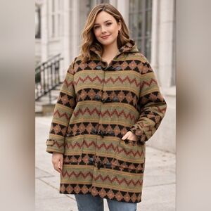 Vintage Aztec Navajo Wool Blend Utility Jacket With Hood Size 14